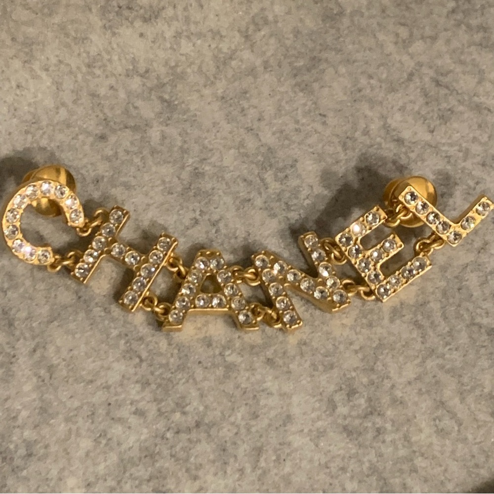 Authentic chanel crystal and gold brooch from 20P collection.  New w/ box
